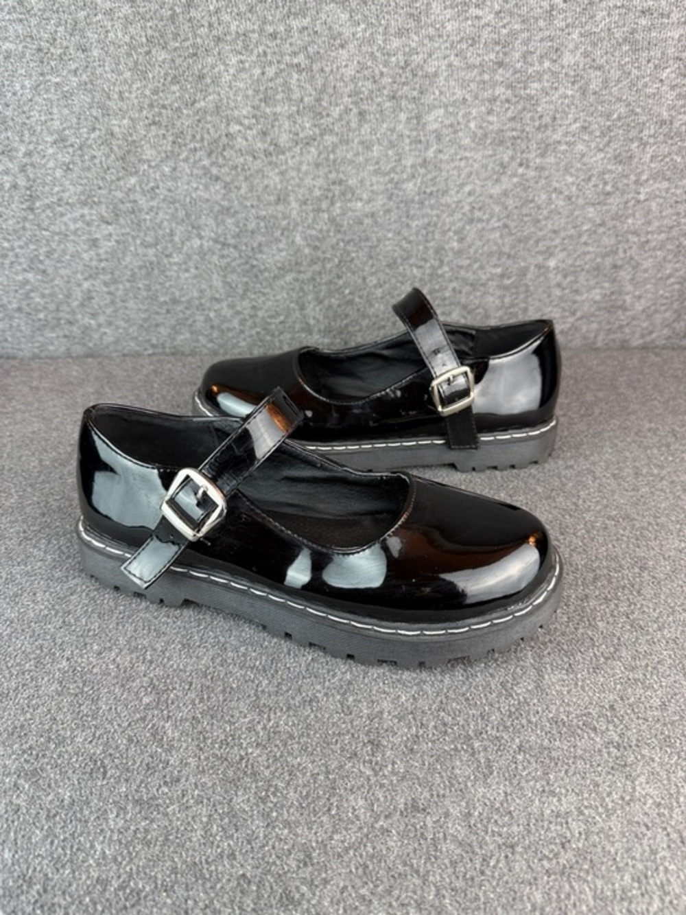 Vegan Patent Leather Mary‎ Jane Platform Flats - Black Size o|EU40
